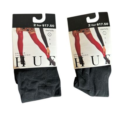 Vtg Y2K HUE Opaque Thigh High Tights Size 1 Black NEW USA 90s NOS